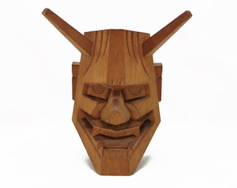 Máscara Hannya de madera, máscara tallada a mano, escultura de madera japonesa, demonio, Yokai para posar o colgar.