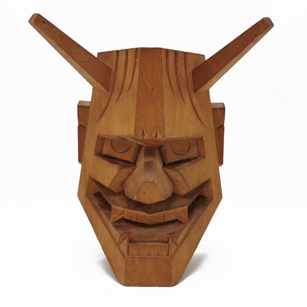 Wooden Hannya mask, hand-carved mask, Japanese wood sculpture, demon, Yokai to pose or hang.