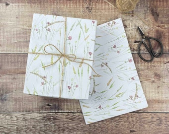 Floral wrapping paper, Flower Wrapping Paper Sheets, Botanical Gift Wrap for Mum, Packaging Materials, Eco Friendly Wildflower Illustration