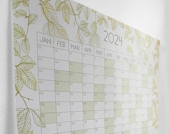 2024 wall calendar, leaf design wall planner, fine art digitally printed illustration, large 70cmx50cm calendar nature, eco-friendly product