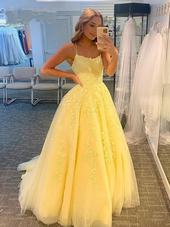Yellow Prom Dresses Spaghetti Strap Long Party Dress Yellow - Etsy UK