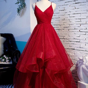 V Neck Line Red Flora Prom Party Dress Graduation Dress Evening Dress main image 1