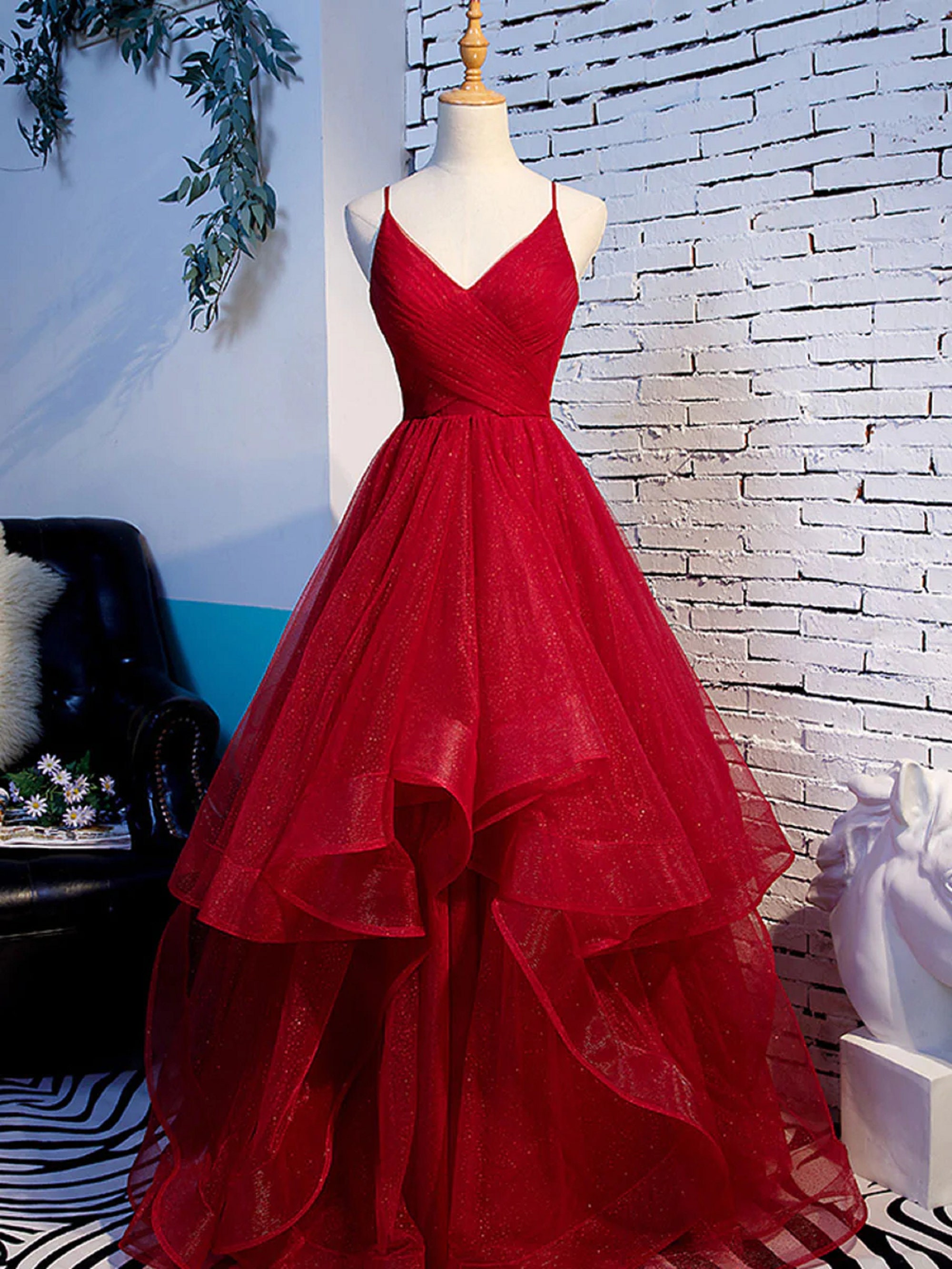 V Neck Line Red Flora Prom Party Dress Graduation Dress Evening Dress main image 0