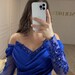 Royal Blue Off Shoulder Ruched Pearls Beading Corset Sheath Long Evening Formal Dress main image 1