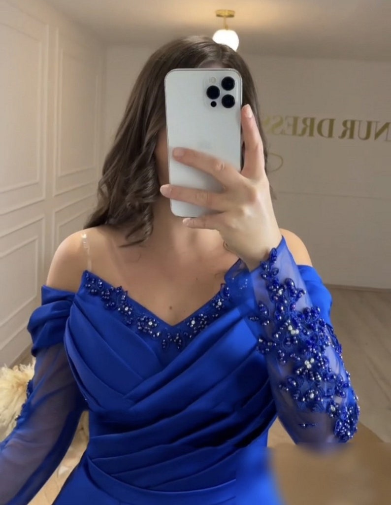 Honeydrop Jacquard Off Shoulder Evening Dress in Blue