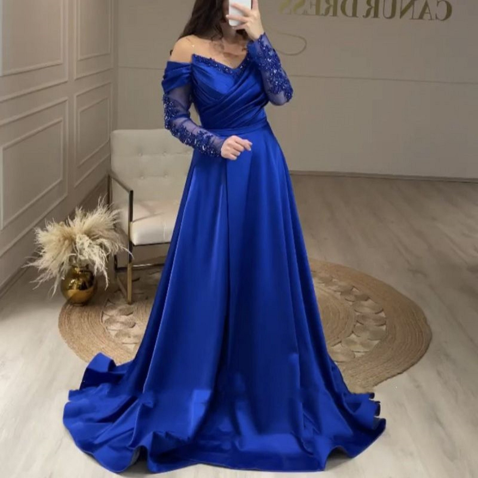Royal Blue off Shoulder Evening Dresses Wedding Party Beaded - Etsy