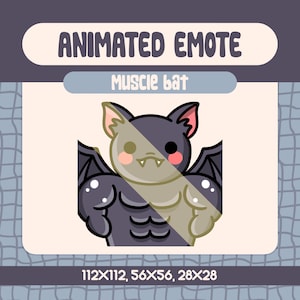 Kawaii Muscle Bat Animated Emote for Twitch and Discord, Cute Buff Vampire Bat for Halloween and Spooky Season Streams