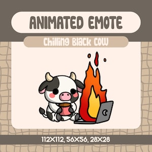 Funny Chilling Black Cow Animated Emote For Twitch And Discord, Burning Laptop Cow Emote With It’s Fine Vibe For Cozy And Meme Streams