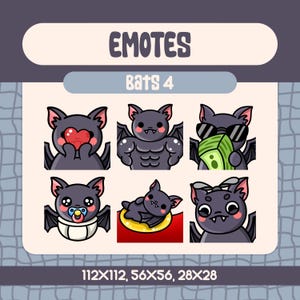 Kawaii Bat Emote Pack for Twitch and Discord, Cute Vampire Bat Expressions for Spooky Streams with Money, Heart, Muscle and Funny