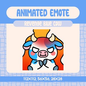 Kawaii Revenge Blue Cow Animated Emote For Twitch And Discord, Angry Cow Emote To Show Bold And Sassy Reactions On Stream