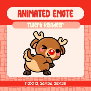 Kawaii Twerking Reindeer Animated Emote for Twitch and Discord, Funny Xmas Red Nose Stream Emote, Cute Christmas Holiday Dance Emote