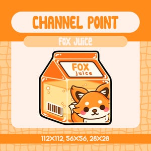 Kawaii Fox Juice Carton Channel Point Emote for Twitch, Cute Orange Drink Box Reward, Adorable Animal Stream Emote for Cozy Vibes