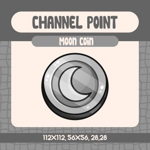 Icono de punto de canal de moneda de luna plateada para Twitch, gesto celestial para streamers con temática nocturna y vibraciones cósmicas