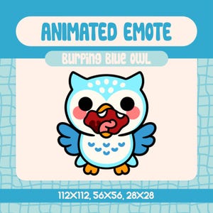 Kawaii Burping Blue Owl Animated Emote for Twitch, Cute Bird Emote for Streamers and Discord, Silly Animal Reaction Emote