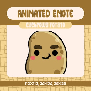 Kawaii Flirty Eyebrows Potato Animated Emote for Twitch and Discord, Playful and Funny Potato Emote for Streamer Reactions