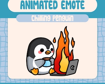 Kawaii Chilling Penguin Laptop Fire Cozy Winter Animal Reaction