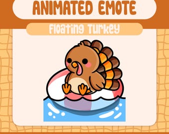 Kawaii Floating Turkey Emote for Twitch Streamers, Cute Thanksgiving Bird Relaxing in Water Tube, Fun Chill Emote for Cozy Moments