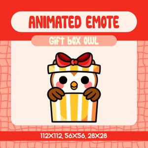 Kawaii Brown Owl in Gift Box Animated Emote for Twitch, Funny Surprise Bird Emote for Streamers and Discord, Owl Pop Up Moment