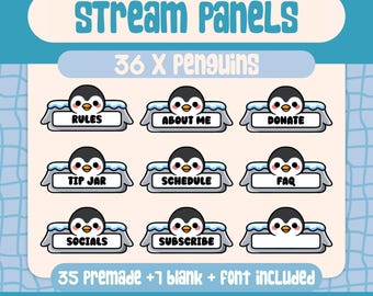 Penguin Stream Overlay With Winter Theme and Kawaii Ice Panels for Twitch
