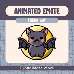 Flying Bat Animated Emote for Twitch and Discord, Cute Kawaii Vampire Bat Loop Emote for Spooky Season and Halloween Streams