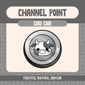 Kawaii Silver Cow Coin Channel Point Icon (digital nedladdning)