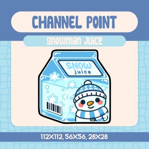 Kawaii Winter Snowman Juice Carton Channel Point Icon for Twitch, Cute Snow Drink Reward with Hat and Scarf, Frosty Holiday Stream Emote
