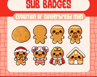 Kawaii Gingerbread Man Evolution, Twitch Sub Badges, Christmas Cookie Badges (Digital Download)