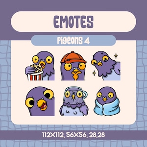 Kawaii Pigeon Twitch Emote Pack, Cute and Funny Streaming Bird Emotes, Popcorn Pigeon, Cozy Pigeon, Twitch Emote Set for Streamers