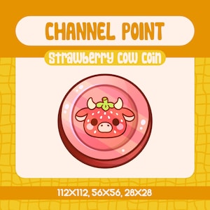 Kawaii Pink Strawberry Cow Coin Channel Point Icon for Twitch Streamers Cute Farm Emote Pastel Moo Coin for Cozy Streamers