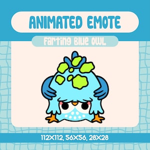Kawaii Farting Blue Owl Animated Emote for Twitch, Funny Bird Gas Emote for Discord and Streamers, Silly Animal Reaction Moment