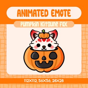 Pumpkin Kitsune Fox Animated Emote for Twitch, Cute Halloween Red Fox in Jack O Lantern Emote for Spooky Fall Streaming Fun