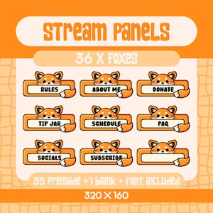 36 Kawaii Orange Fox Stream Panels for Twitch or Discord, Cute Forest Fox Overlays for Cozy Stream Setup, Fun Panel Pack with Font Included