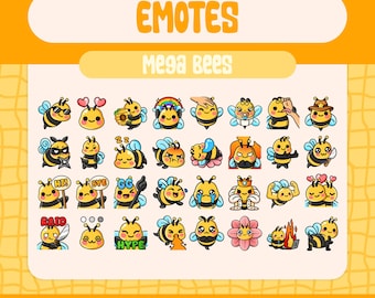 32 Kawaii Mega Bee Emote Pack for Twitch and Discord, Buzzing and Fun Bee Emote Set for Streamers and Chat