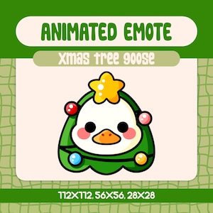 Met kerstmis geanimeerde emote voor Twitch and Discord, schattige kerstgans-kerstboom-emote voor feestelijke beekjes en gekke wintermomenten