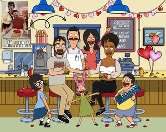 Custom Bob's Burgers Cartoon Portrait Personalized Gift for Wife, Couples Portrait Anniversary Gift, Digital Portrait Wedding Gift