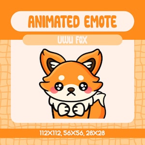 Kawaii Uwu Orange Fox Animated Emote for Twitch and Discord, Cute Shy Fox Big Eyes Emote, Adorable Blushing Expression Emote for Stream Use