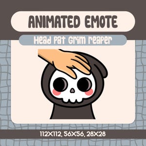 Kawaii Head Pat Grim Reaper Animated Emote for Twitch and Discord, Cute Skeleton Petting Reaction for Halloween and Spooky Season Streams