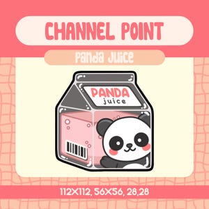 Icono de punto de canal de jugo de panda kawaii para Twitch, emoticono de bebida de oso lindo para streamers, icono de recompensa de animal adorable