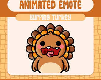 Kawaii Burping Turkey Animated Emote for Twitch Stream Thanksgiving Fun, Cute Funny Emote for Autumn Streaming Reactions