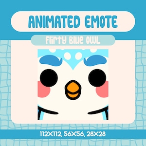 Kawaii Blue Owl Flirty Animated Emote for Twitch, Funny Eyebrow Wiggle Emote for Streamers and Discord, Cheeky Bird Reaction