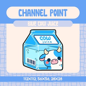 Kawaii Blaue Kuh Juice Channel Point Icon für Twitch Streamer, niedliche Milchtüte Emote gemütliche Kuh Belohnung für Tierliebhaber