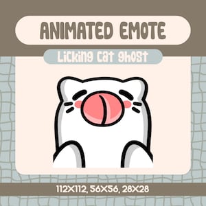 Kawaii Licking Cat Ghost Animated Emote for Twitch and Discord, Cute Ghost Cat Tongue Emote for Spooky Halloween Streams