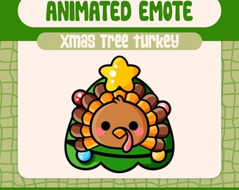 Kawaii Christmas Tree Thanksgiving Turkey Animated Emote for Twitch and Discord, Cute Xmas Turkey Emote for Streamers, Funny Holiday Turkey
