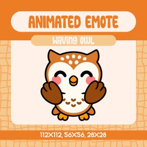 Kawaii Brown Owl Waving Animated Emote for Twitch, Cute Hello Bird Emote for Streamers and Discord, Friendly Owl Greeting Moment