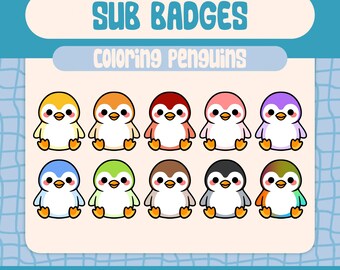 Kawaii Coloring Penguin Sub Badges for Twitch with Winter Animal Set Subscriber Rewards