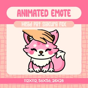 Kawaii Head Pat Sakura Fox Animated Emote for Twitch and Discord, Cute Pink Fox Getting Patted Emote, Sweet and Comforting Reaction Emote