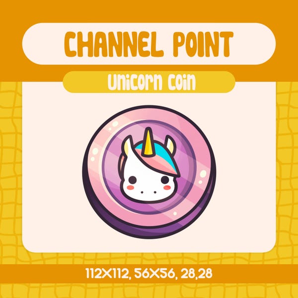 Kawaii Unicorn Coin Emote, Pastel Channel Point Icon (Digital Download)
