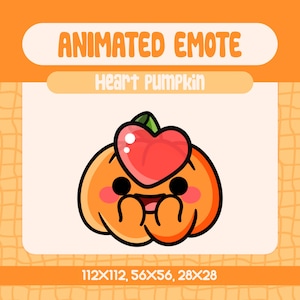 Kawaii Heart Pumpkin Animated Emote for Twitch and Discord, Cute Love Expression Emote for Halloween Fall Streams and Spooky Season Moments