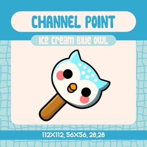 Kawaii Ice Cream Blue Owl Channel Point for Twitch Streamers, Cute Forest Owl Popsicle Emote Animal Reward for Cozy Cottagecore