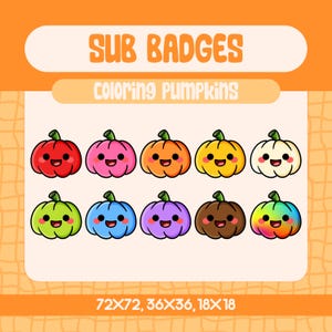 Colorful Pumpkin Sub Badges for Twitch, Cute Kawaii Fall Badge Set, Fun Halloween Pumpkin Twitch Subscriber Badges